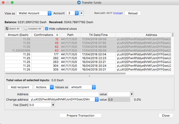 Transfer funds from any address window