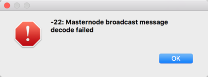 Masternode broadcast message decode failed