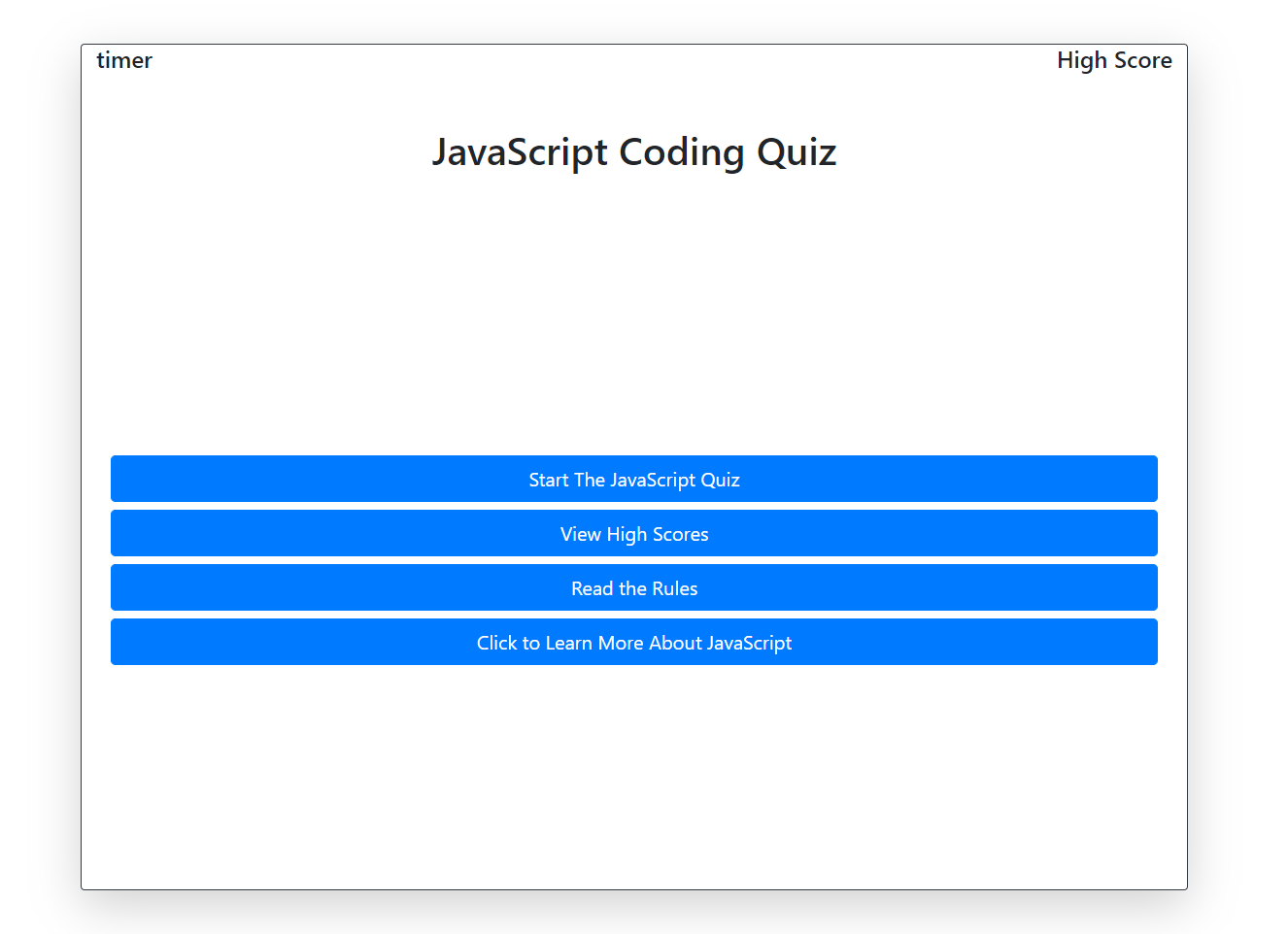 screen shot of a javaScript coding quiz