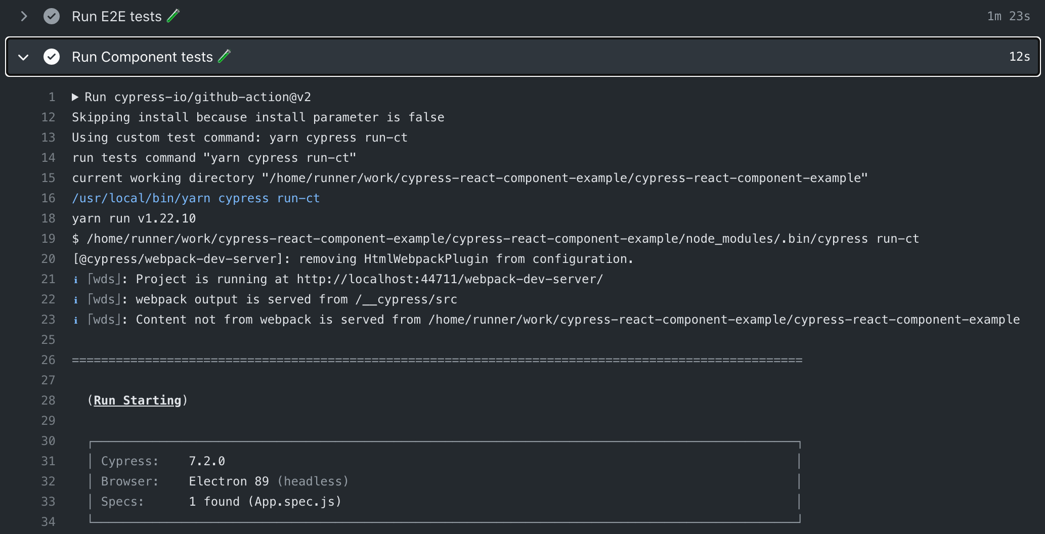 Component tests running on CI