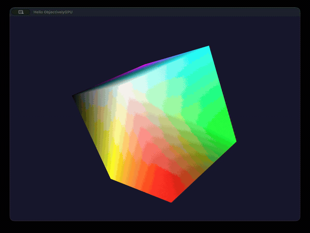 ObjectivelyGPU Hello — a spinning, multisampled 3D cube