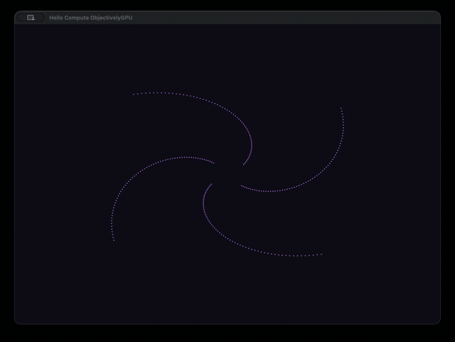 ObjectivelyGPU HelloCompute — particles animated by a compute shader