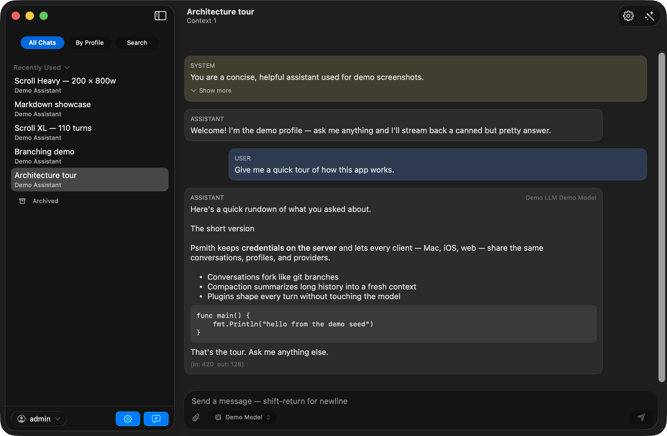 A conversation in the Psmith macOS app