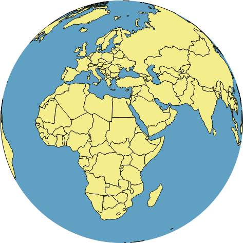 Example output: Natural Earth data projected to an orthographic projection centered on 20°N 30°E