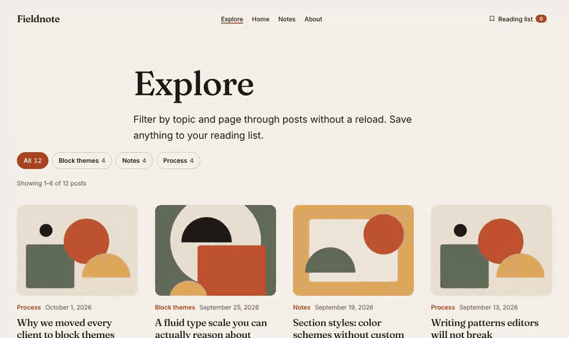 Filtering, saving posts and opening the reading list without a page reload