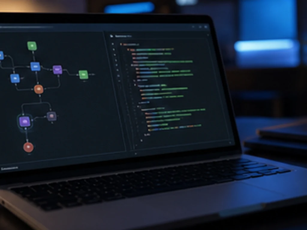 LangGraph realistic technical workspace photo role 10 exact LangGraph workflow no readable text no logos