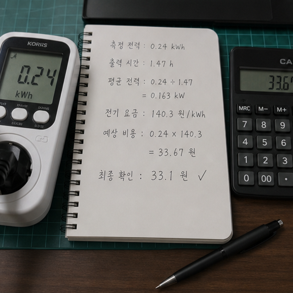 3D 프린터 전력 측정 계산 보정 최종 확인 사진