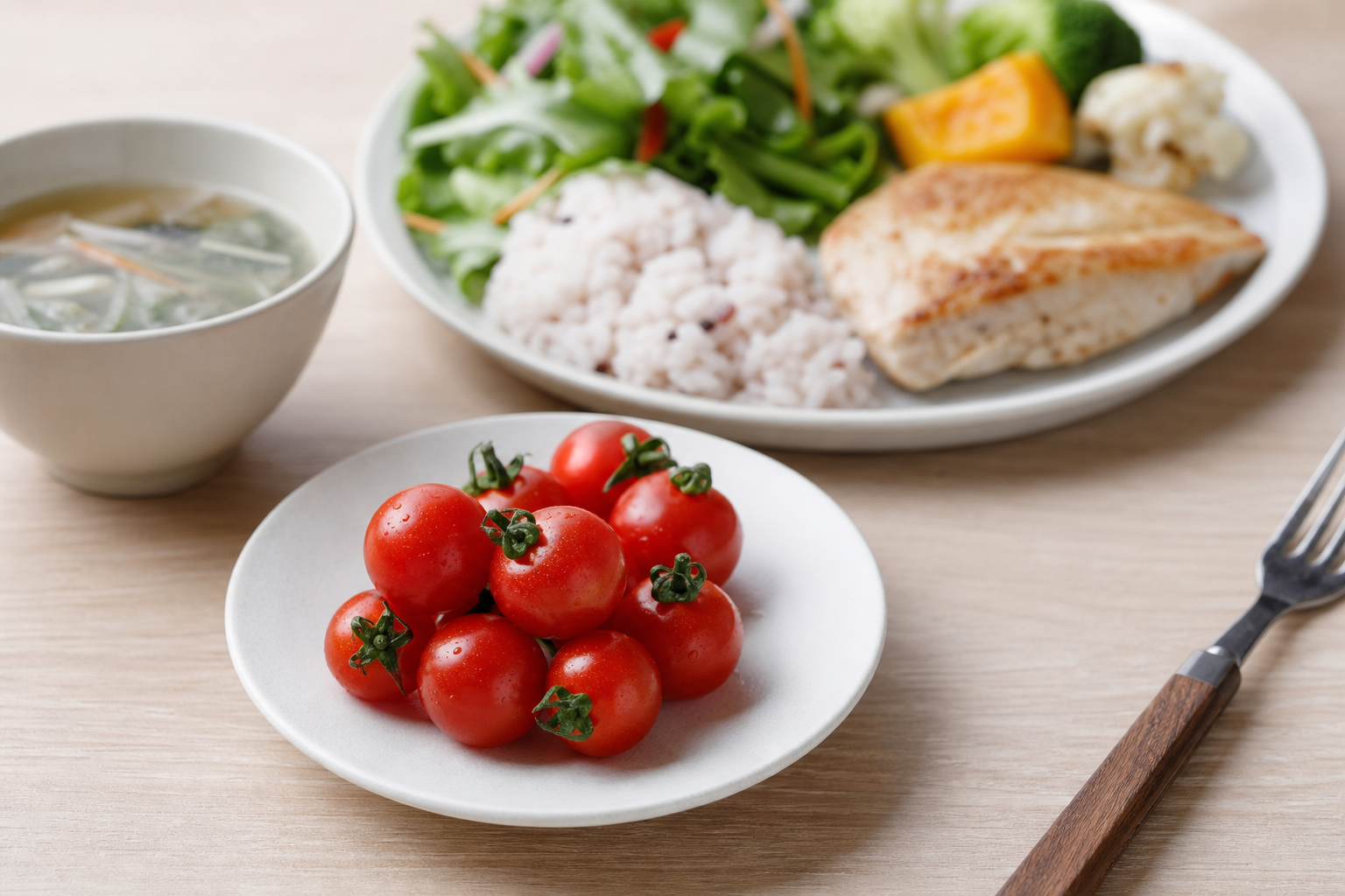 방울토마토효능 한 끼 분량을 접시에 담은 사진