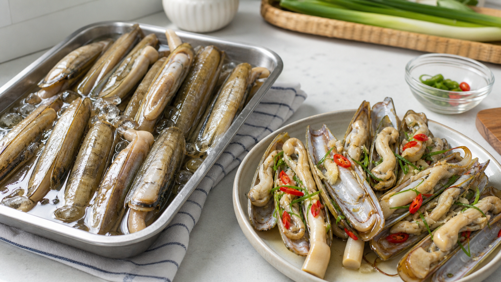 맛조개요리 해감과 안전 조리 확인 사진 1