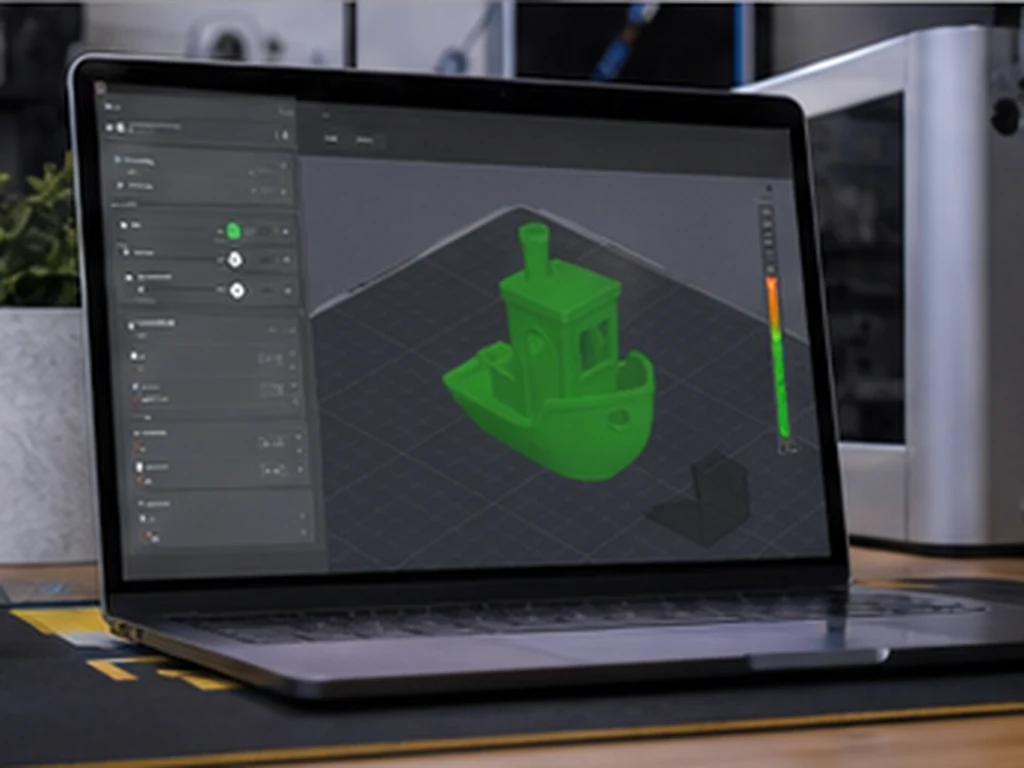 BambuStudio realistic technical workspace photo role 1 exact BambuStudio workflow no readable text no logos