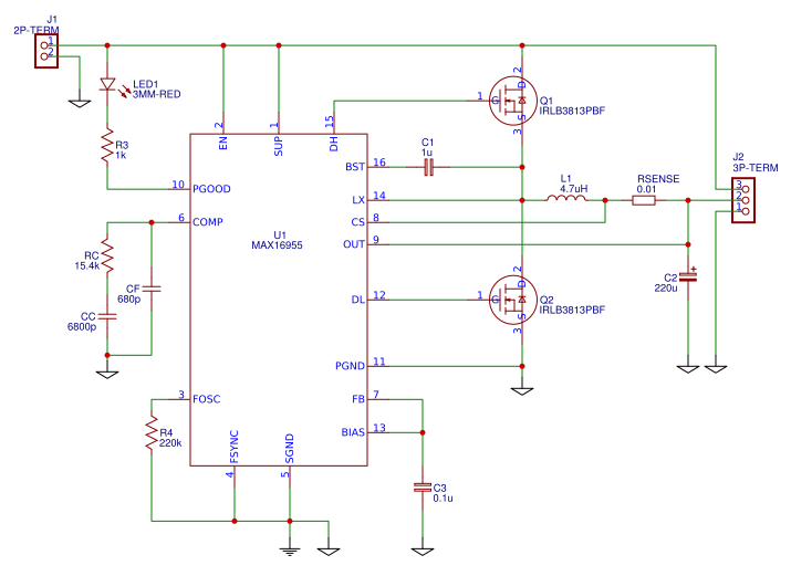 commutation DC to DC converter with MAX16955