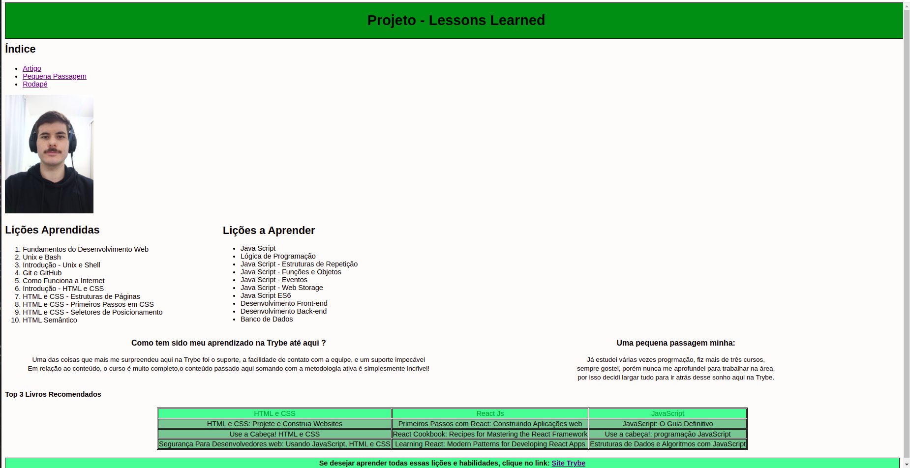 resultado projeto lessons learned