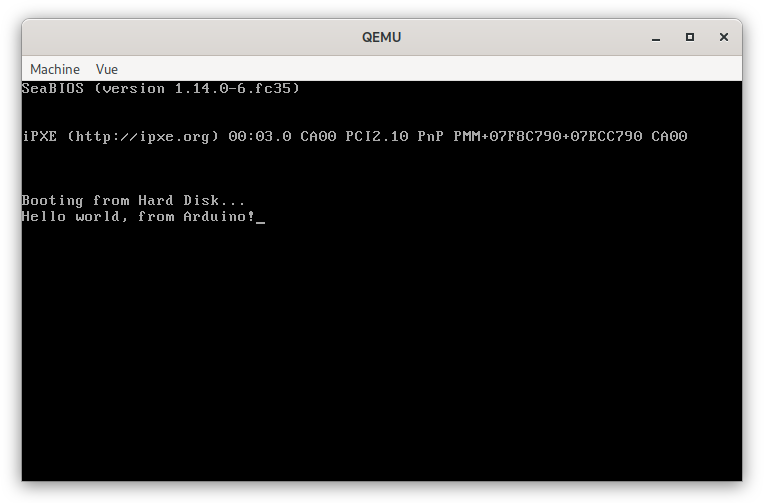 boot2duino hello world example running inside QEMU