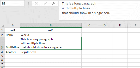 Example of Excel showing multi-line cell