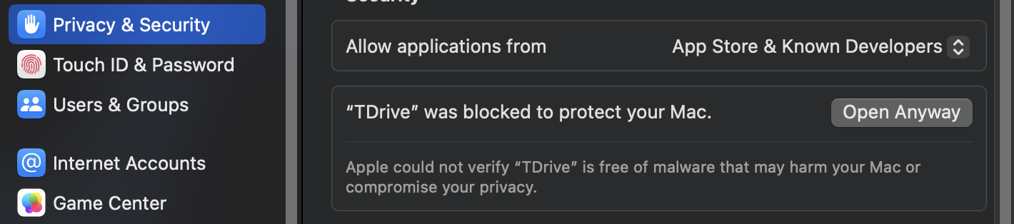 Open Anyway in macOS Privacy & Security