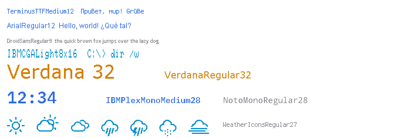 The bundled fonts, each line drawn in the font it names