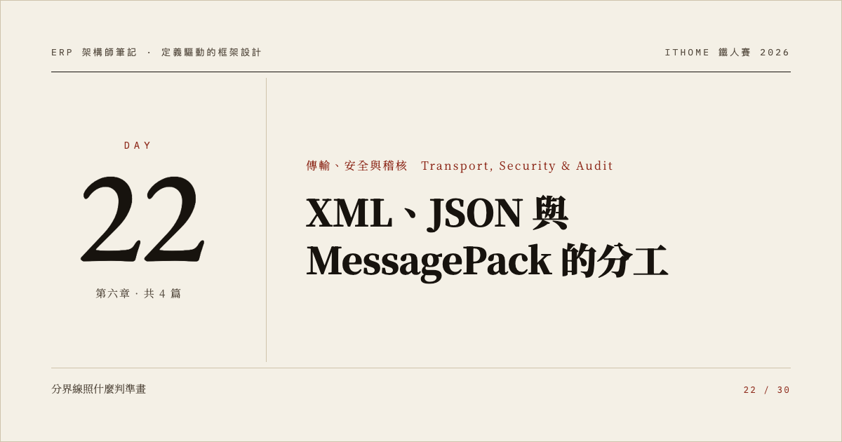 Day 22：XML、JSON 與 MessagePack 的分工