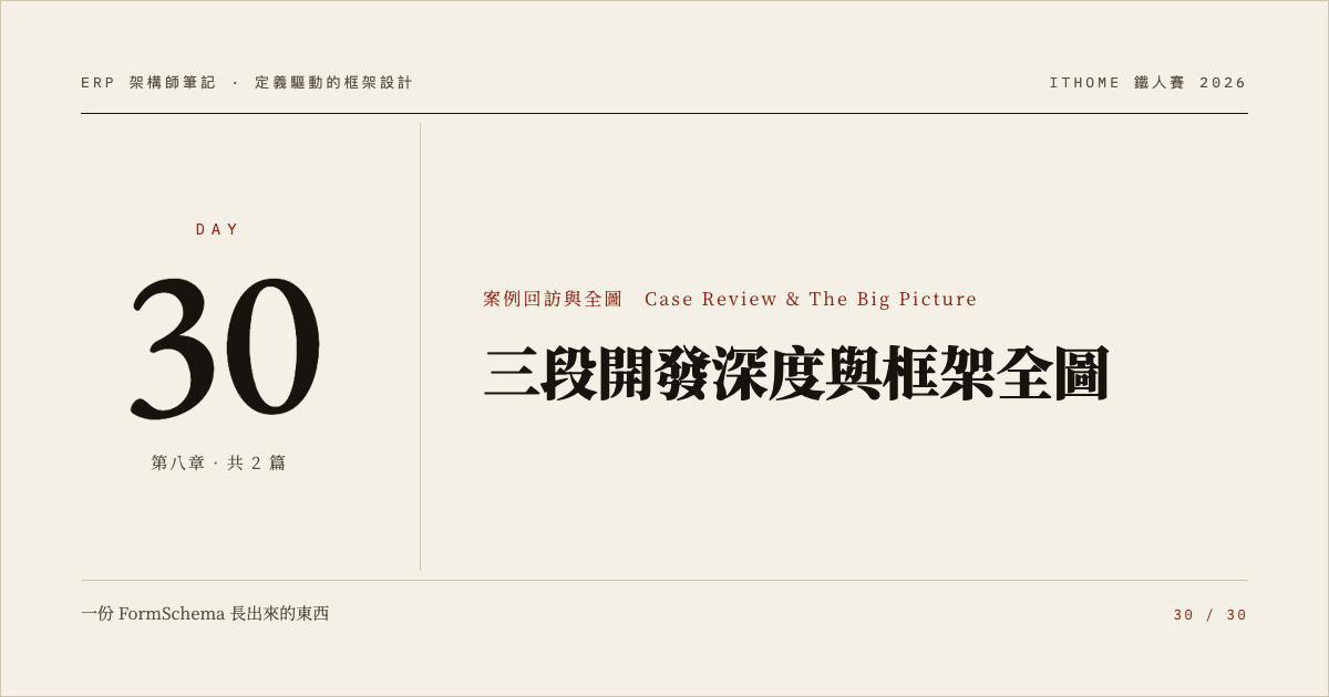 Day 30：三段開發深度與框架全圖
