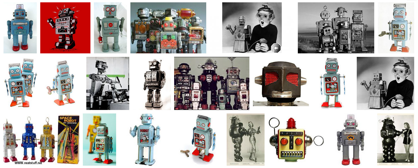 A grid of images of some vintage and modern robots