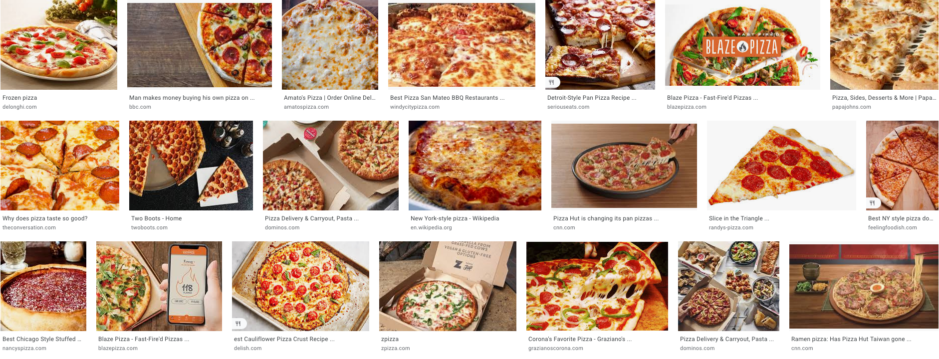 An grid of images of pizza
