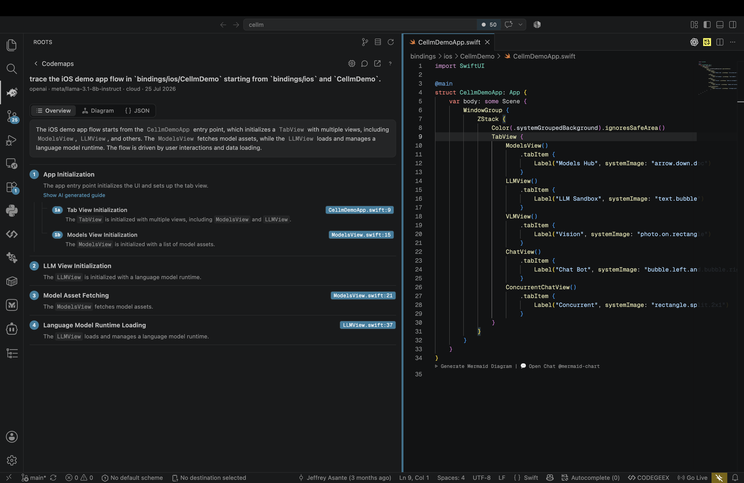 Codemap overview with jump-to-code locations