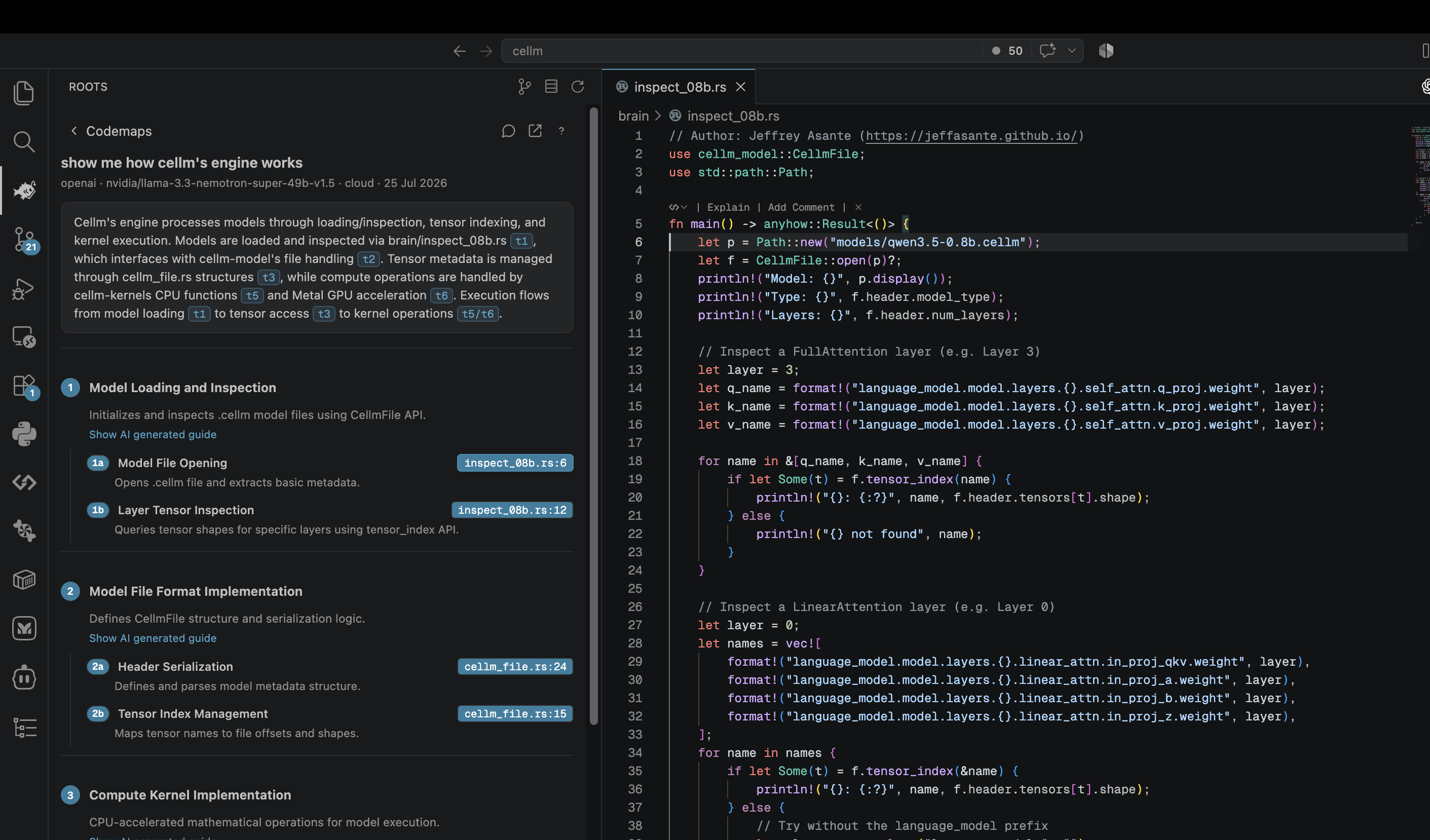 Codemap overview beside the referenced source