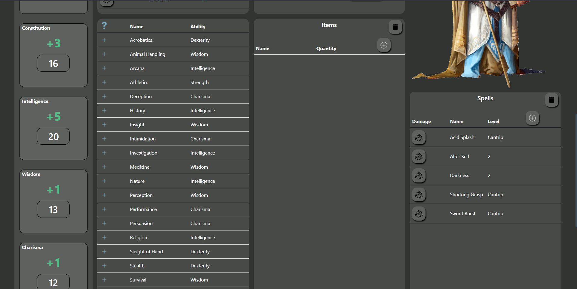 character sheet bottom