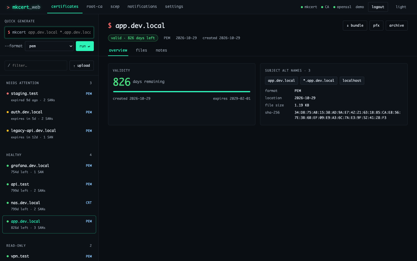mkcert Web UI 5.0