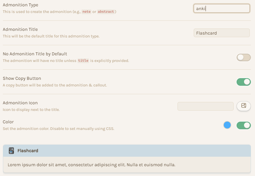 Obsidiflip Admonition Type Settings