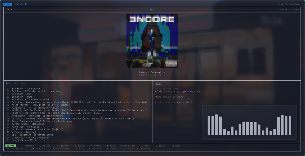 vibez TUI running in tmux