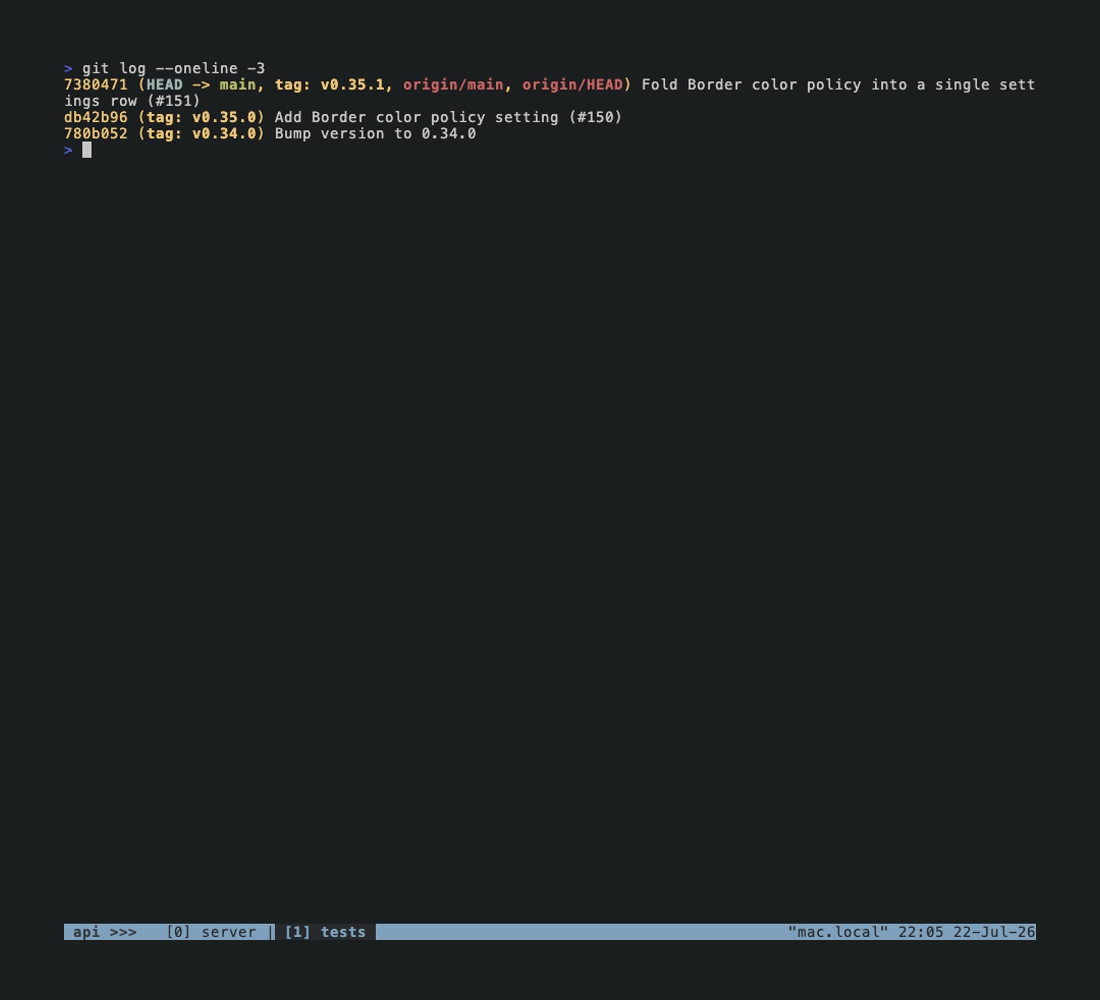 rolomux session picker: sorting a session into place, expanding its windows, and jumping directly into one