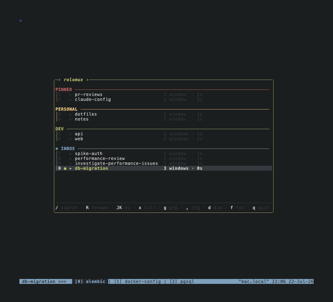 rolomux fuzzy search: typing a partial match narrows and re-ranks results live