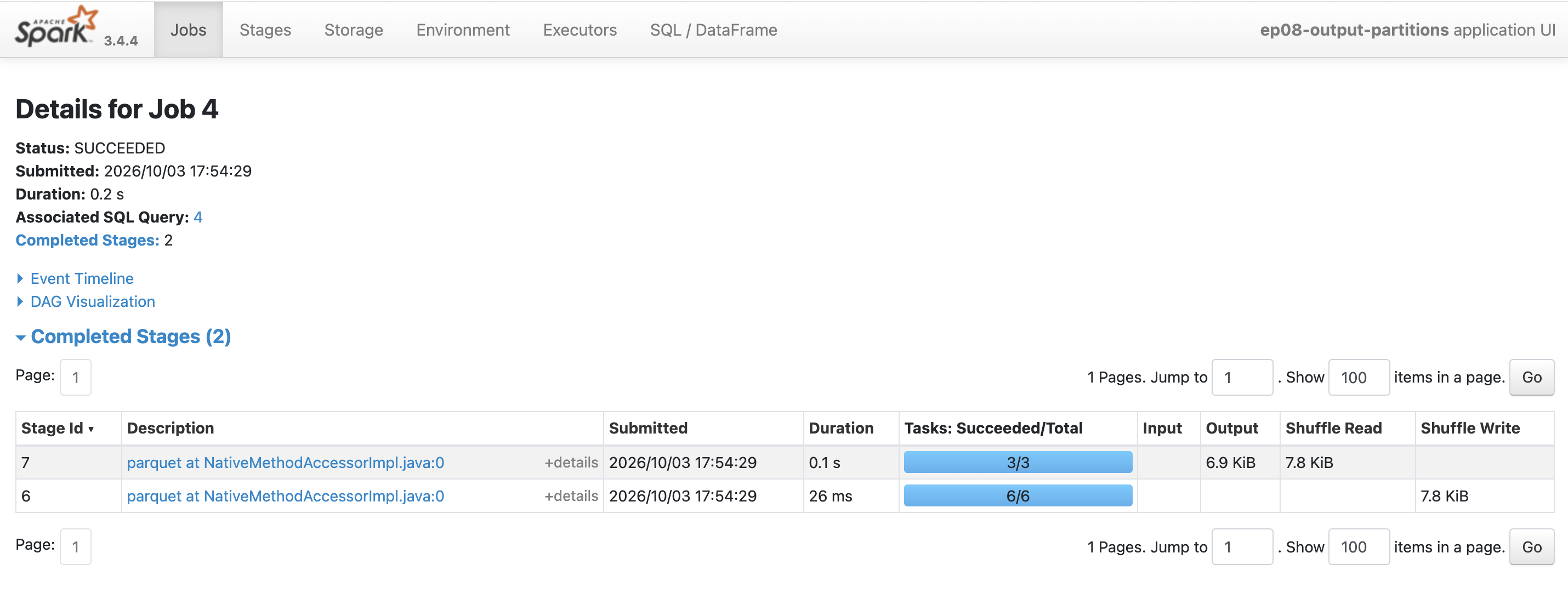 依 region hash repartition 後再 partitionBy：寫入 stage 有 3 個 task
