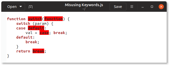 Keywords highlighted as errors when used as identifiers