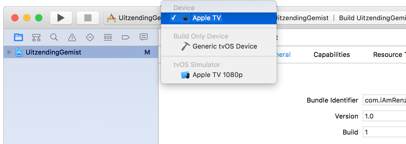 Select your Apple TV in the menu next to the play/stop button.