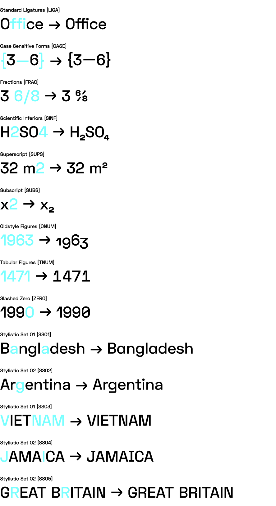 Space Grotesk OpenType Features