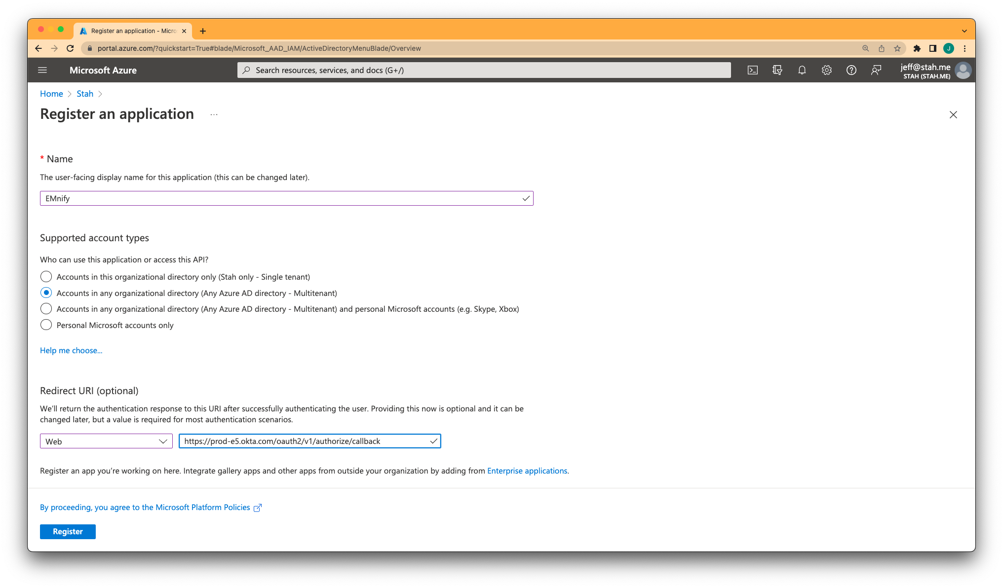 Configure app registration details