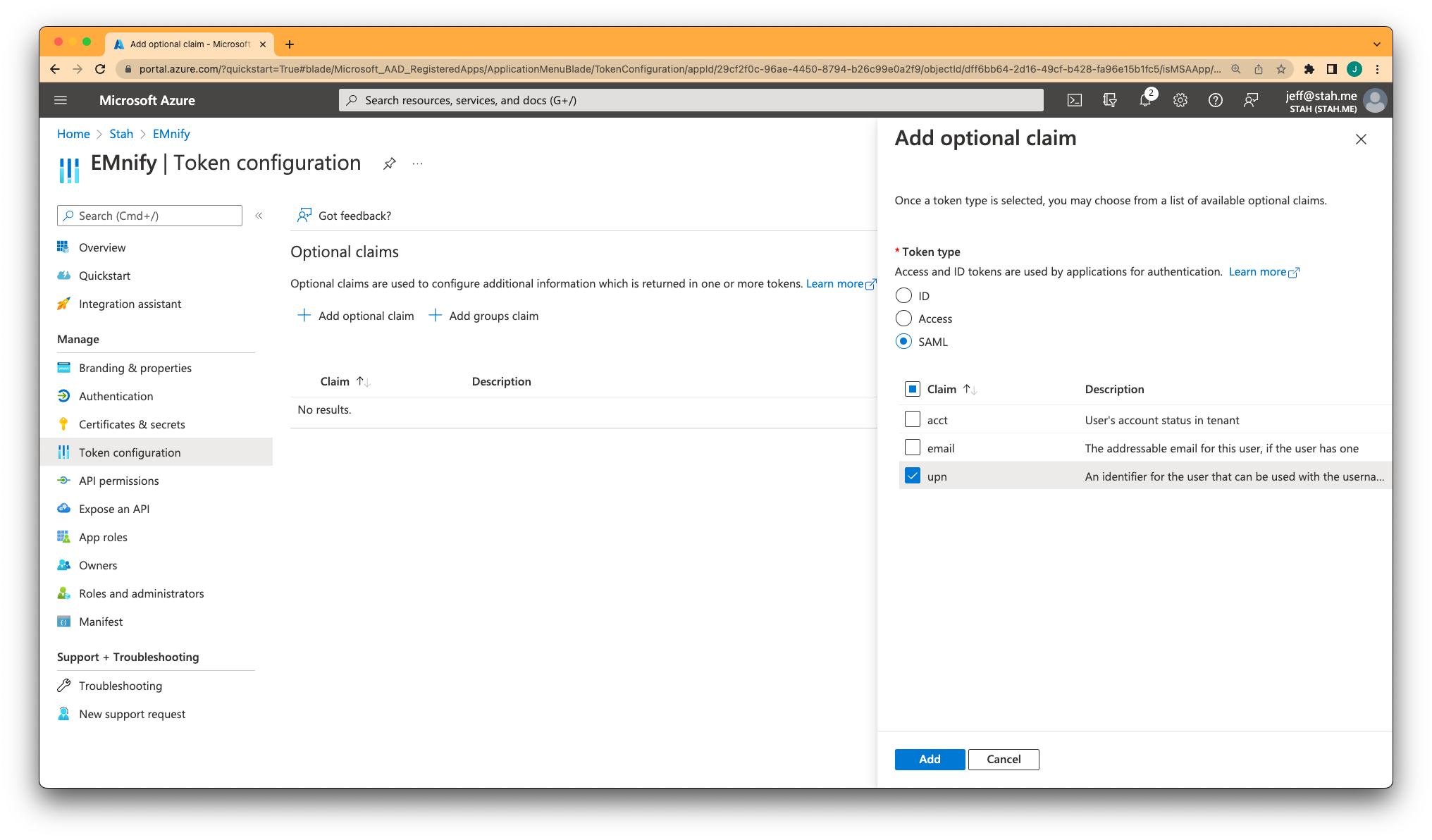 SSO token configuration