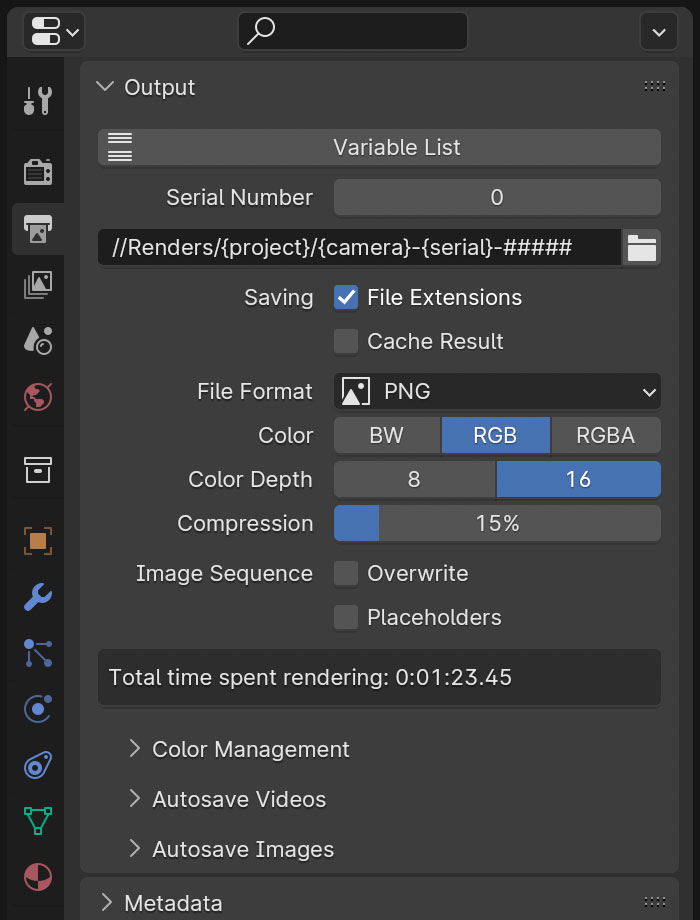 screenshot of Blender's Render Output user interface with the add-on installed
