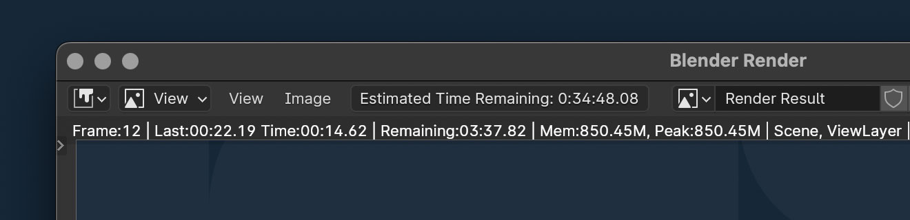 screenshot of the estimated render time remaining display in the menu bar of the Blender render window