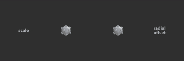 rendering showing the difference between scale and radial offset in three dimensions