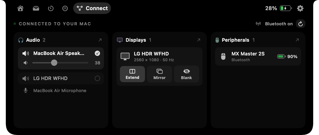 Tab Connect dengan monitor LG dan mouse MX Master tersambung