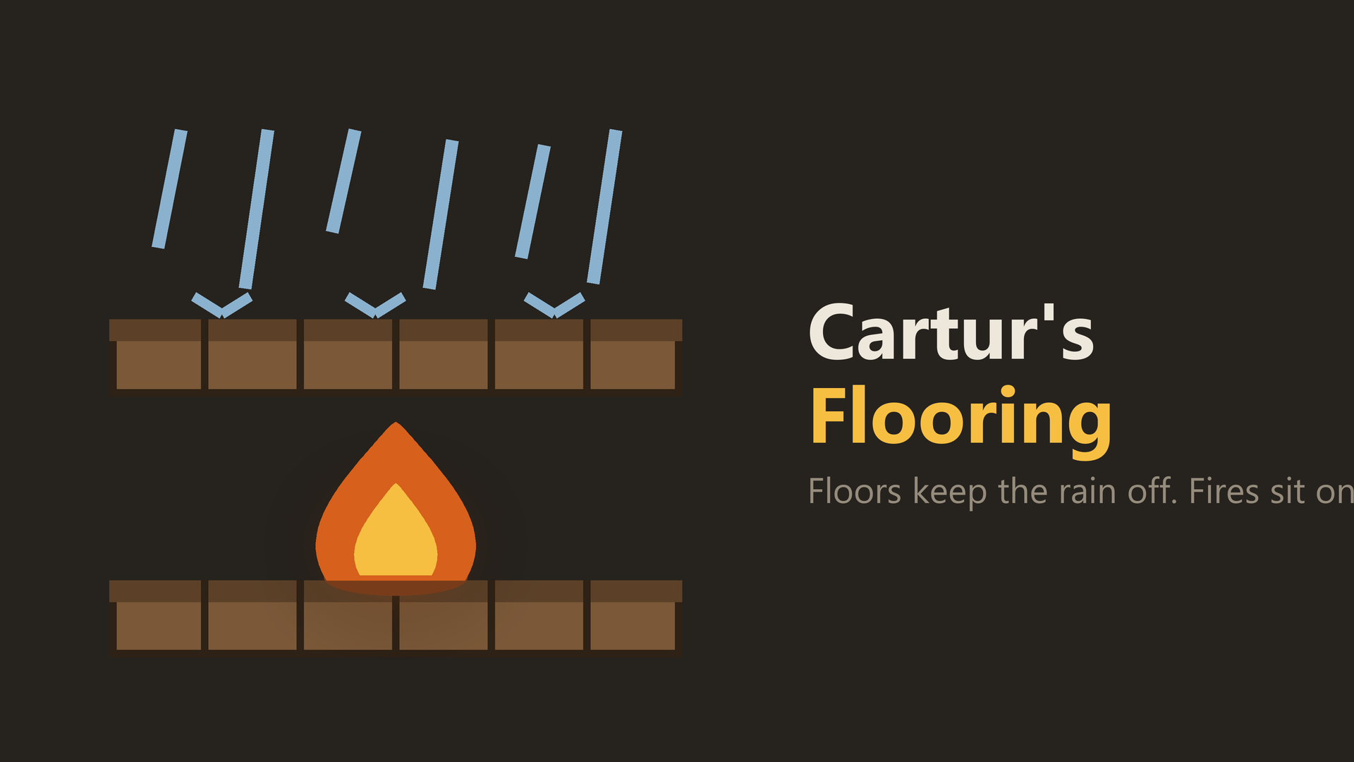 A fire on a wooden floor, under a floor