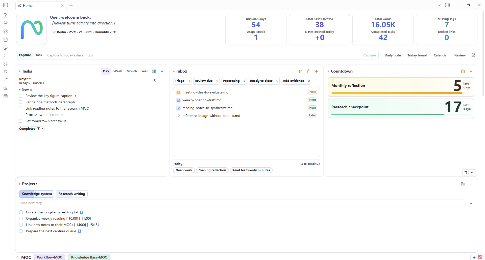 Noria Home dashboard