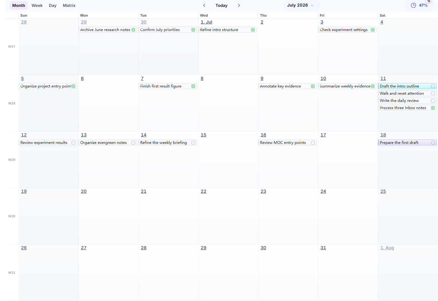Task Board month view
