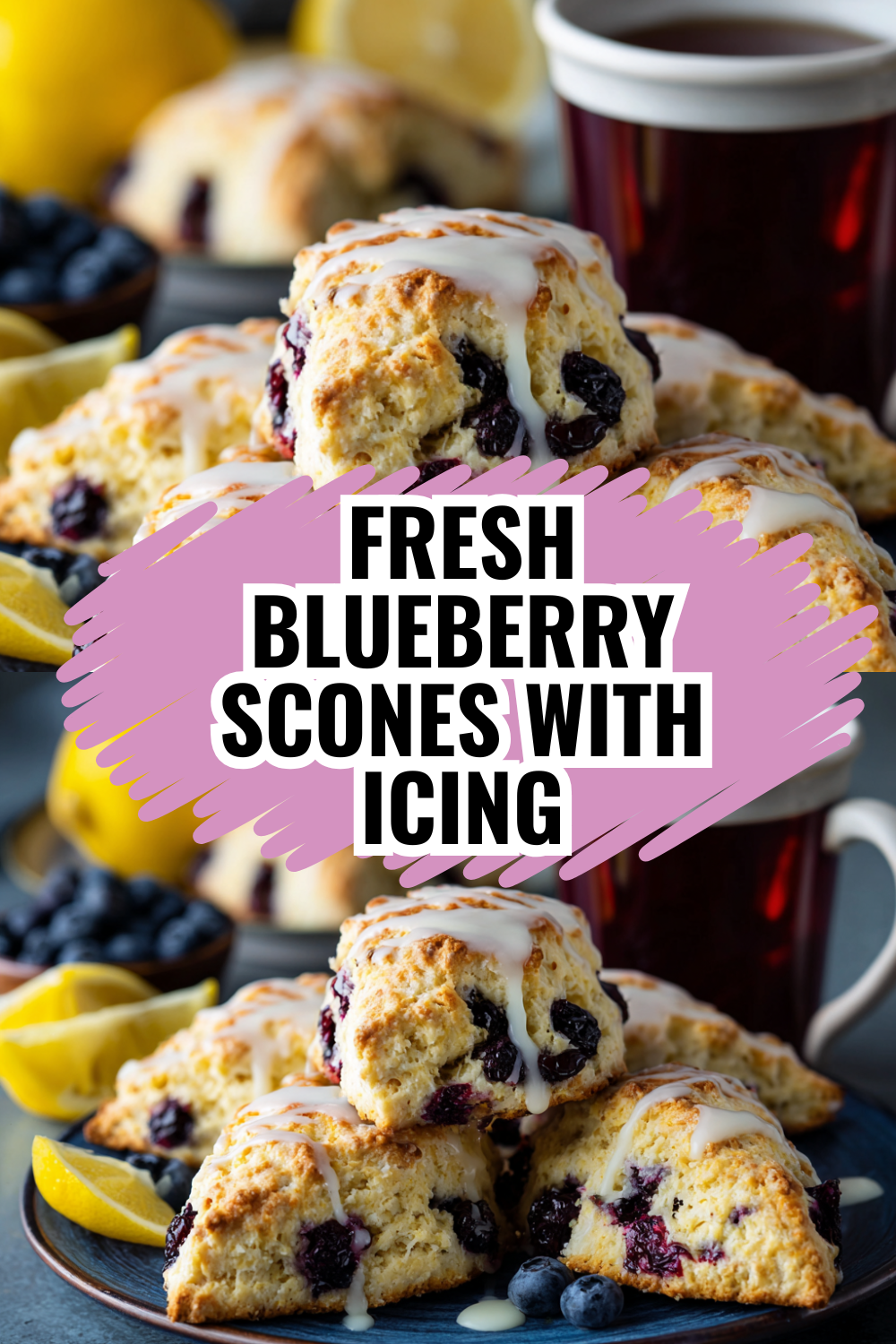 Fresh Blueberry Scones with Tangy Lemon Glaze for Tea Parties