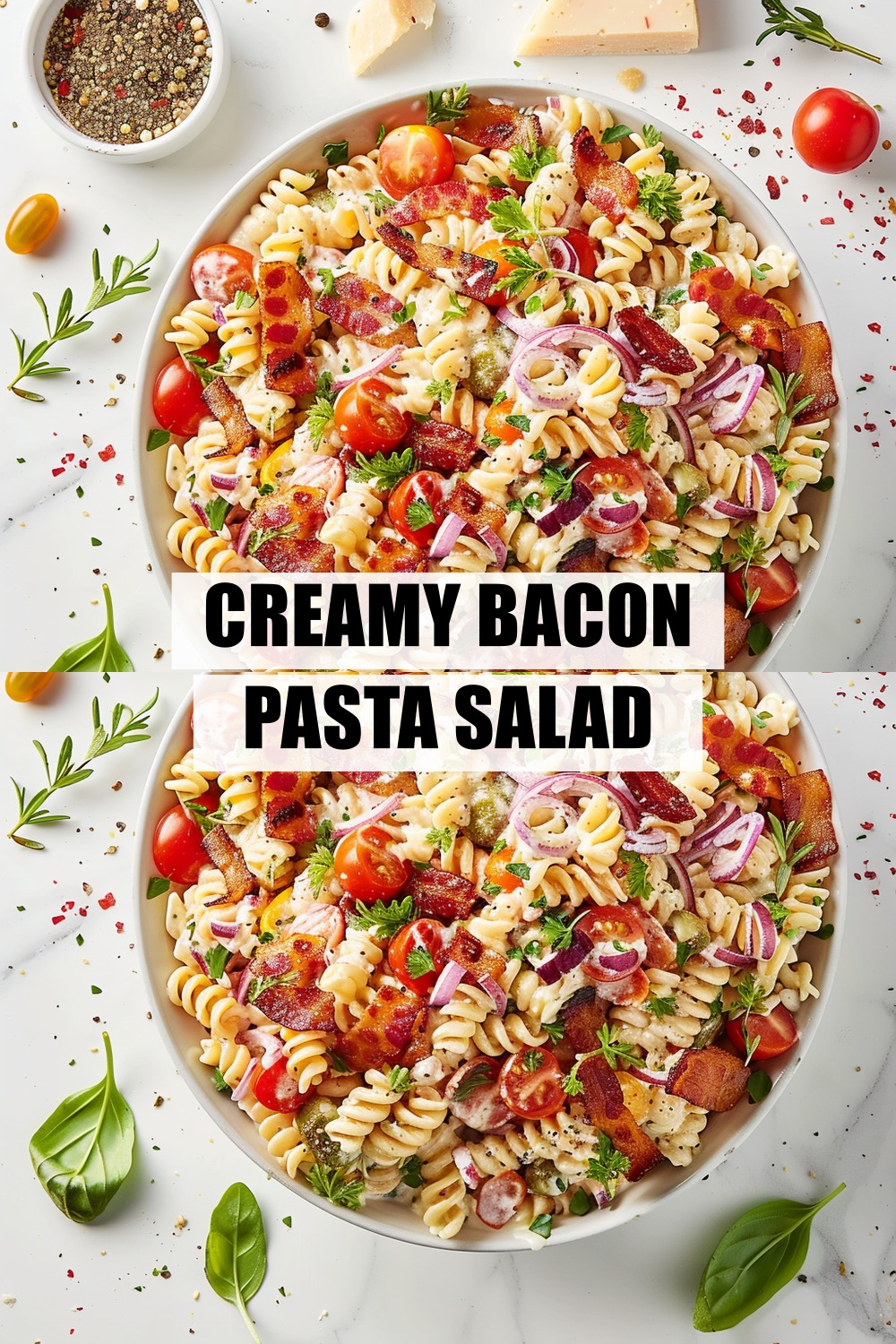 Creamy Bacon Pasta Salad with Peas and Parmesan