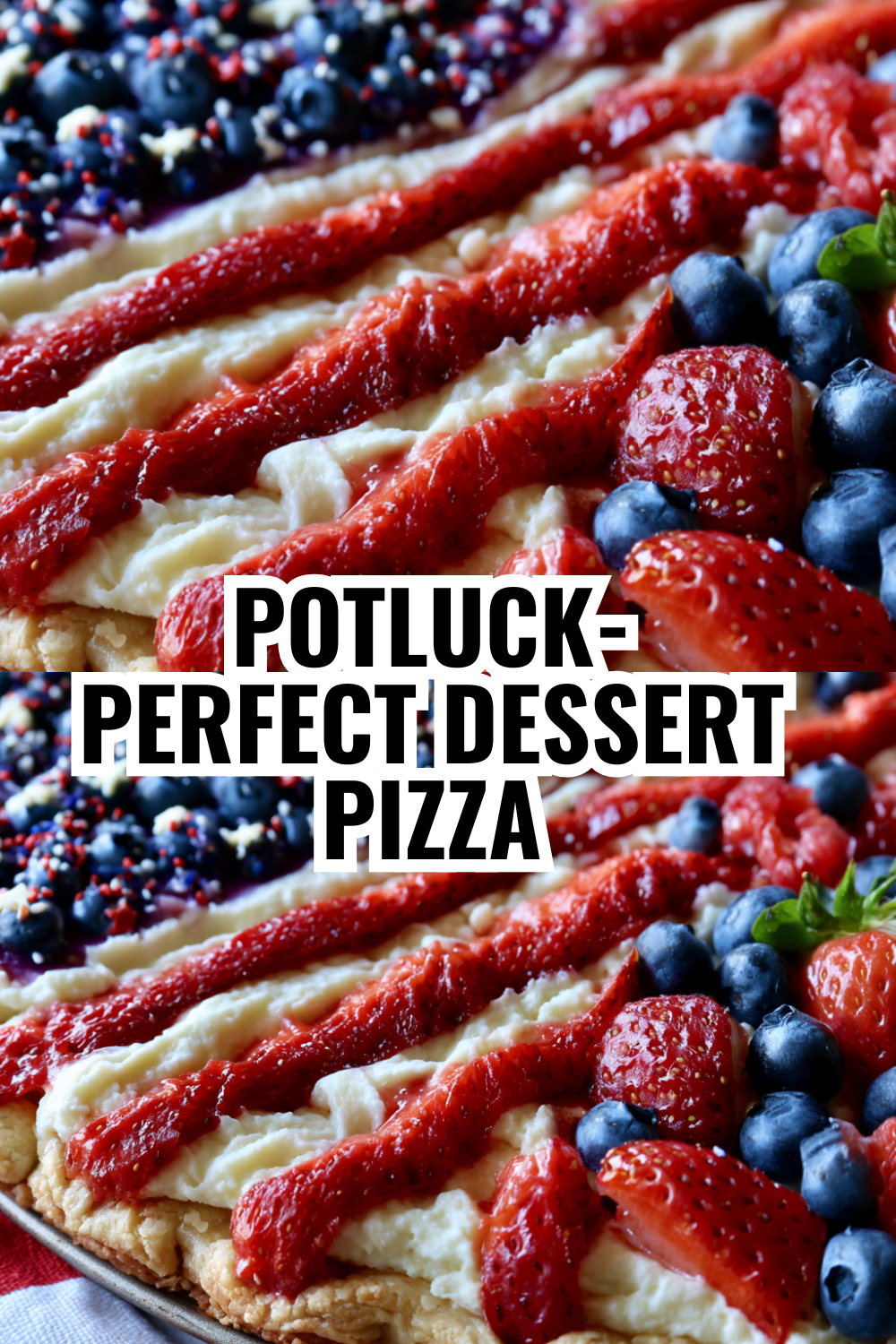 Berry Patriotic Poke Cake Style Fruit Pizza (Unique Flag Dessert)
