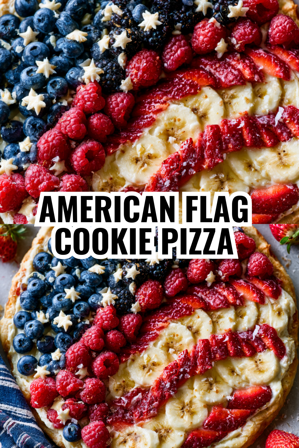 No-Bake American Flag Cookie Pizza (Cream Cheese & Fresh Berries)