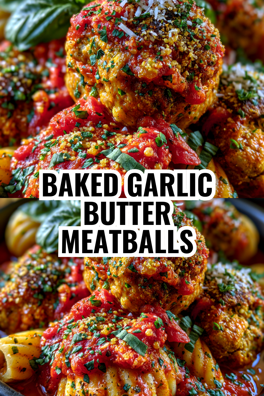 Baked Garlic Butter Turkey Meatballs with Spaghetti Noodles